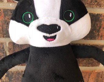 Monogrammed Badger Plush. Minky 17" tall stuffed doll. Gender Neutral Badger Doll. Wizard Nursery