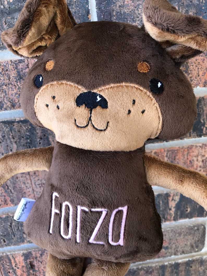 Monogrammed Doberman Dog Plush. 18 tall stuffed doll. Personalized Dog Doll image 9