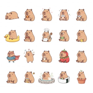 Kawaii Capybara Clipart Bundle, Pastel Sticker Style PNGs (Digital Download) image 4