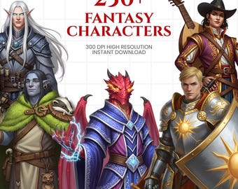 Fantasy RPG Character Clipart Bundle, Heroes Monsters PNG (Digital Download)
