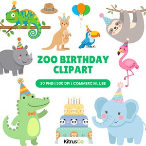Imágenes prediseñadas de cumpleaños con temática de zoológico, animales de safari en formato PNG, decoración para fiestas infantiles (descarga digital)