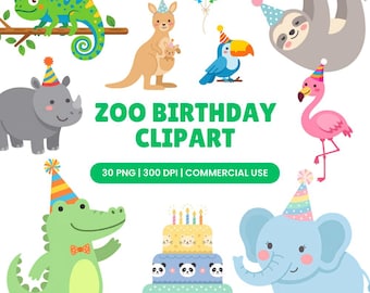 Zoo Birthday Clipart, Safari Animals PNG, Kids Party Decor (Digital Download)