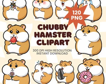 Chubby Hamster Clipart Bundle, Kawaii Cartoon Illustrations (120 PNG)