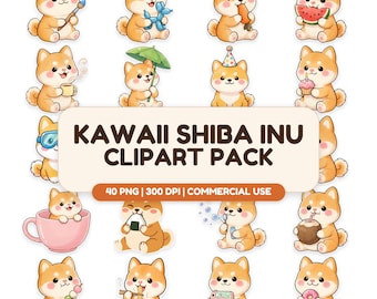 40 Kawaii Shiba Inu Clipart PNG, Japanese Puppy Graphics (Digital Download)