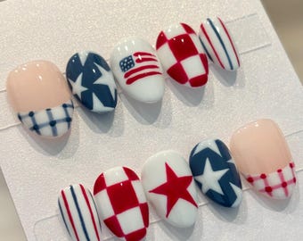 Hand Painted 4th of July Press-Ons *multiple shapes/lengths