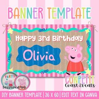 Seyal Pepa Pig Happy Birthday Banner, Striscione Compleanno 12 Piedi (3,6 Metri) Con Personaggi