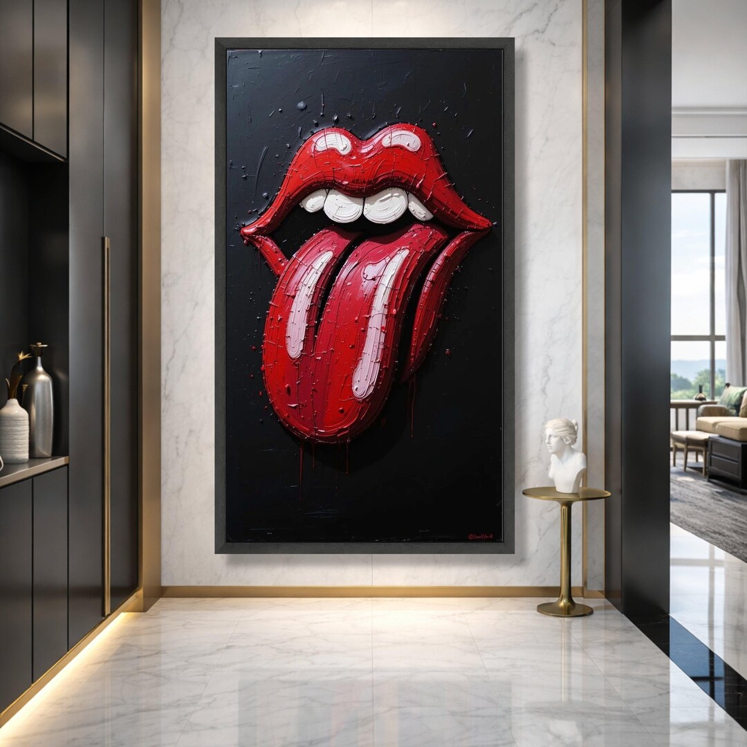 Bold Red Lips Canvas Wall Art, Modern Pop Art Printing, Tongue Design ...