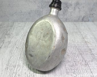 Borraccia vintage in alluminio, rara borraccia retrò da collezione per esterni.