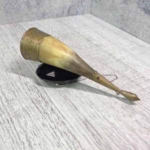 Vintage Soviet Drinking Horn USSR Wine Horn Metal Trim Chain Souvenir Decor
