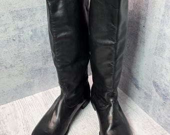 Botas clásicas soviéticas de cuero negro vintage de caña alta estilo retro de la URSS (par)