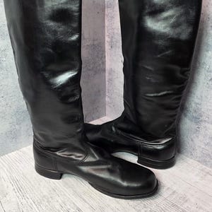 Vintage Black Chrome Leather Boots USSR Retro Tall Shaft Footwear