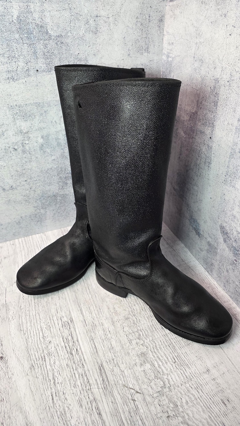 Botas altas Kirza vintage de la URSS, negras, resistentes, de trabajo y calzado utilitario de alta resistencia. imagen 3