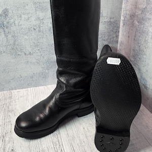 Vintage Black Calf Leather Tall Boots Rare Era