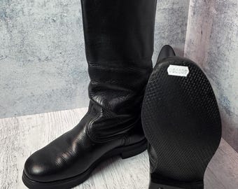 Botas altas vintage de piel de becerro negra, época rara.
