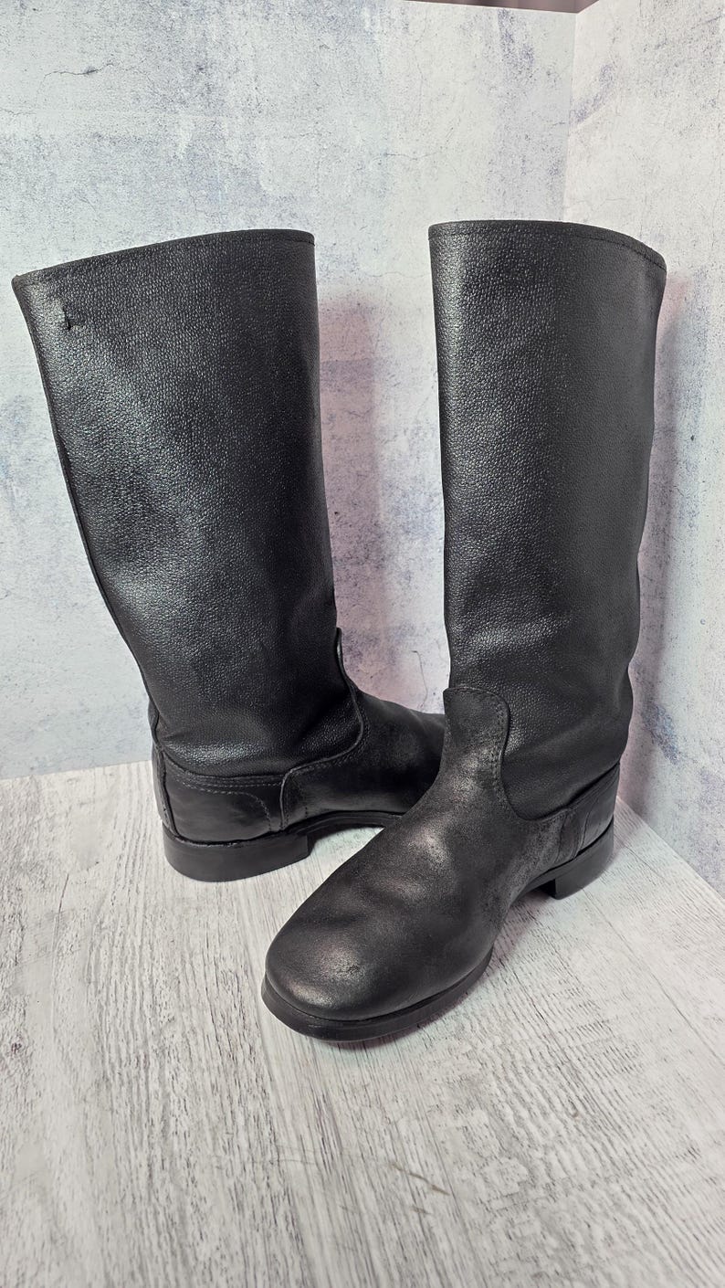 Botas altas Kirza vintage de la URSS, negras, resistentes, de trabajo y calzado utilitario de alta resistencia. imagen 8