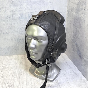 Casco protector retro soviético de cuero estilo aviación vintage