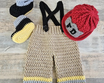 Crochet Firefighter Outfit, Baby Photo Prop, Newborn Costume, Handmade Hero Set