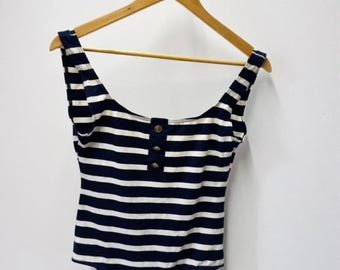 Body maillot de bain rayé bleu marine vintage des années 90