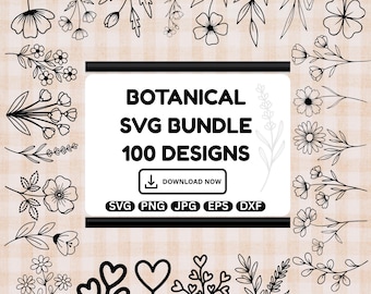 Botanical Svg Bundle, Cut Files, Floral Svg Designs, Flower leaf, Botanical clipart hand drawn doodle style svg, Floral Leaves, Wildflowers