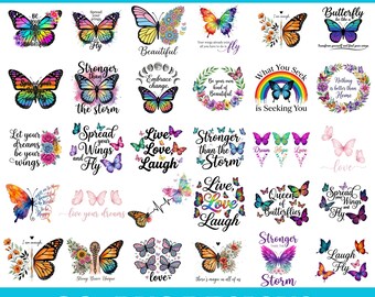 Motivational Butterfly Png Bundle, Inspirational Quotes, Watercolor Butterfly Clipart, Inspirational Affirmation, Positive Mindset Growth