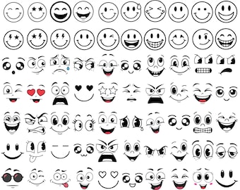 Mega Cartoon Emotion Face Svg Bundle, Emoji Faces, Eyes Svg, Cute Faces Svg, Emoji Clipart, Funny Face Svg, Cartoon Clipart, Cartoon Vector