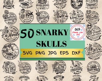 Funny sarcastic skulls bundle 100 designs SVG, Adult humor svg, Sarcastic bundle svg, Funny skeleton bundle svg, skeleton svg, Sassy svg