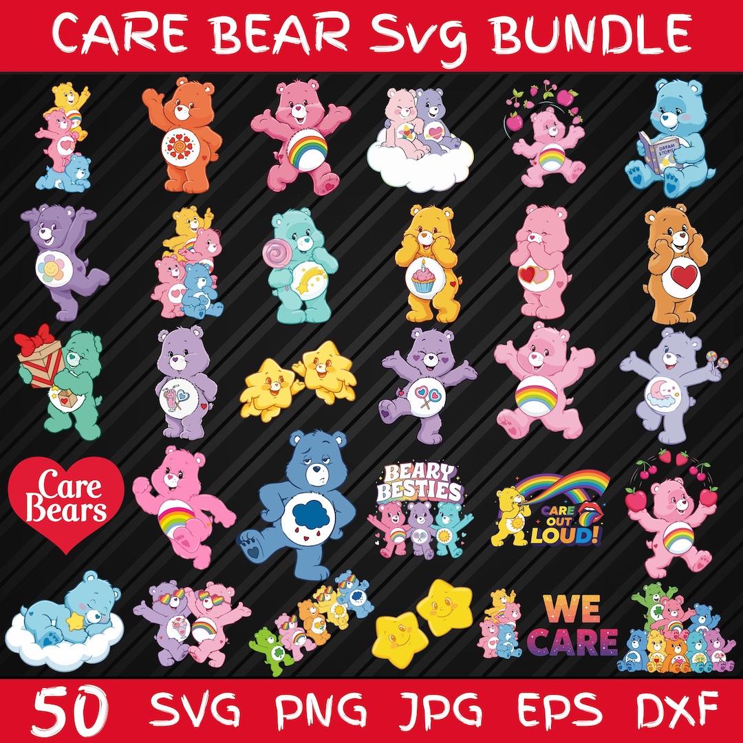 Care Bear Svg Bundle, Cute Pastel Rainbow Bear SVG Bundle | Retro Cartoon Bear Clipart | K
