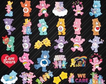 Care Bear Svg Bundle, Cute Pastel Rainbow Bear SVG Bundle | Retro Cartoon Bear Clipart | Kawaii Bear PNG | Sublimation & Cricut Files
