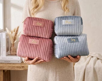 Personalized Makeup Bag, Custom Name Travel Cosmetic Bag, Velvet Toiletry Organizer, Large Beauty Storage Pouch