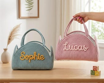 Cesta de almacenamiento personalizada con nombre, organizador de pana a medida, regalo para damas de honor, cesta de almacenamiento para la habitación del bebé, organizador de juguetes, regalo para baby shower