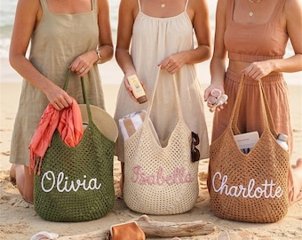 Personalized Beach Tote Bag, Custom Name Straw Beach Bag, Summer Vacation Tote, Bridesmaid Gift, Pool Bag for Women