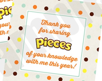 Reese's Pieces Thank You Teacher Appreciation Favor Tag Sticker Custom Printable