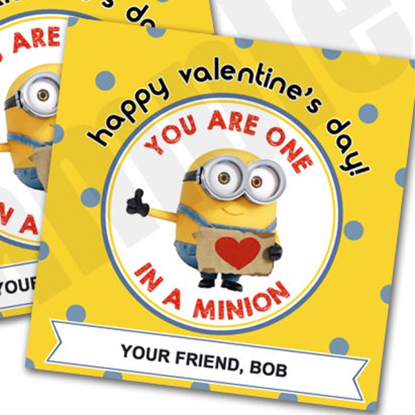 One in a Minion Valentine's Day Card Tag Editable PDF Printable for Classroom Exchange