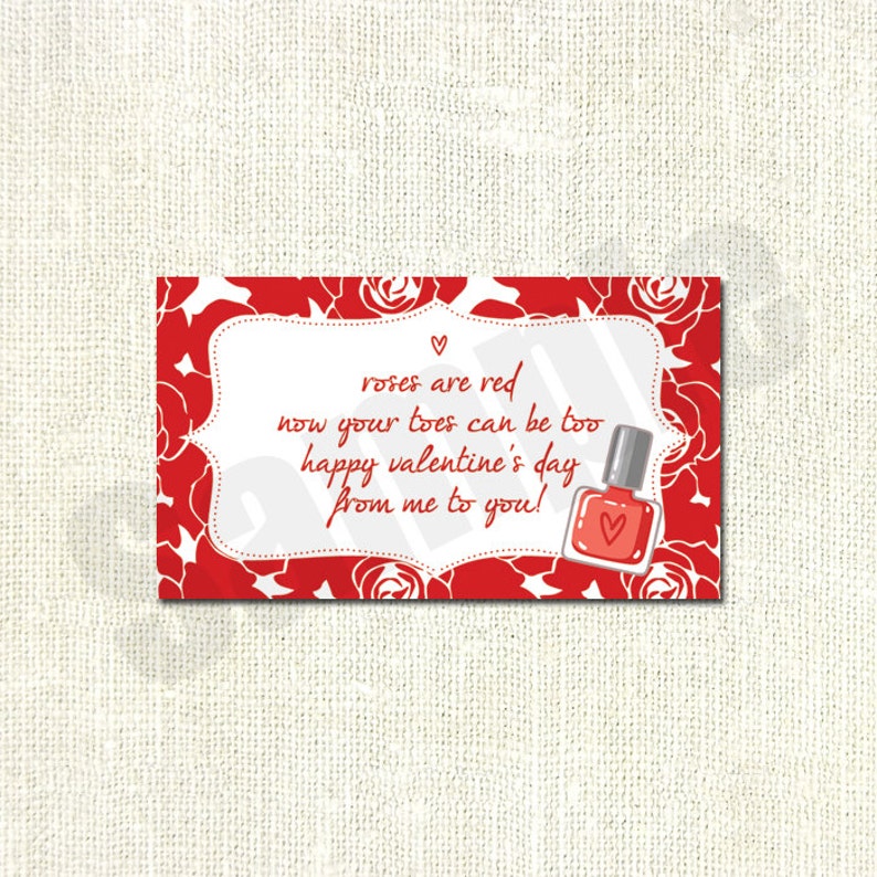 Printable Nail Polish Valentine Enclosure Card Gift Tag Etsy