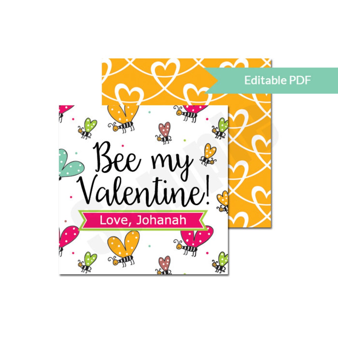 Bee My Valentine Bumble Bee Cards Instant Download Printable Editable ...