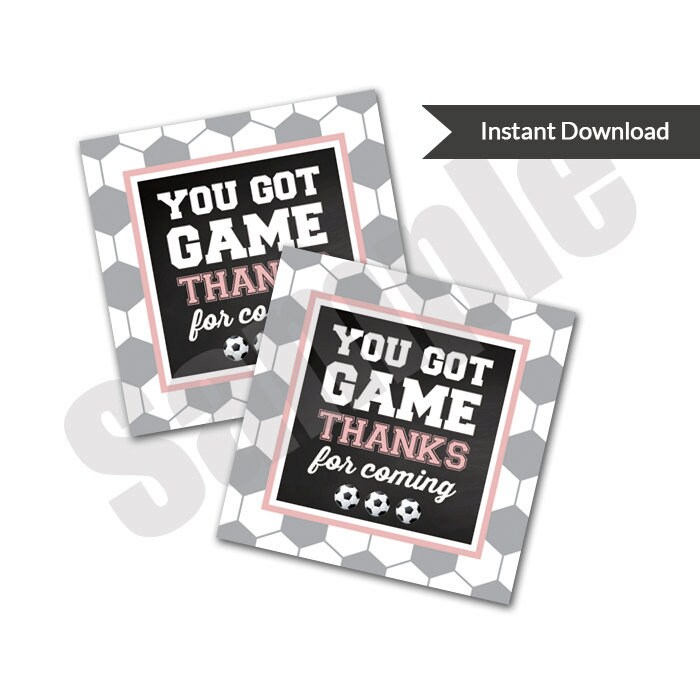 Soccer Girl Pink Grey Game Thank You or Party Favor Tag Sticker ...