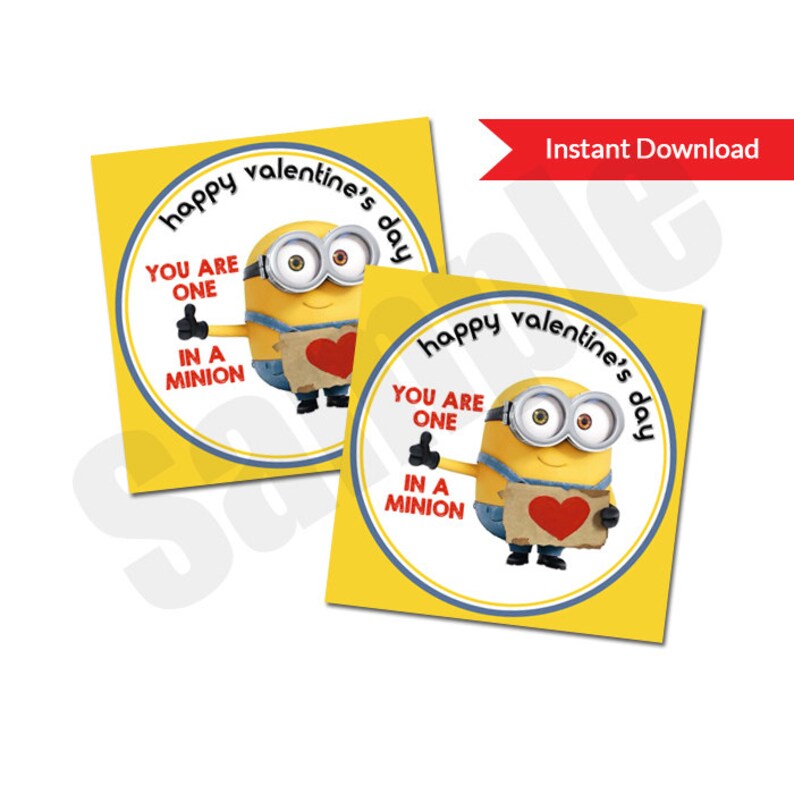 Minions One in a Minion Valentine's Day Card Tag PDF - Etsy