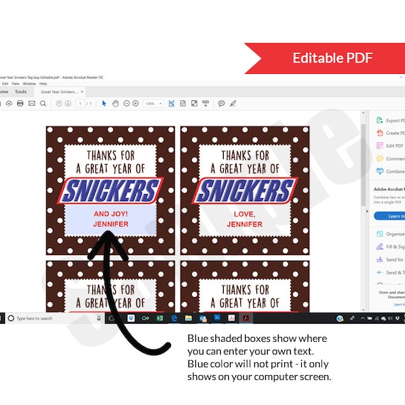 Snickers Candy Bar Classroom Teacher Appreciation Favor Tag Etsy - snickers candy bar roblox