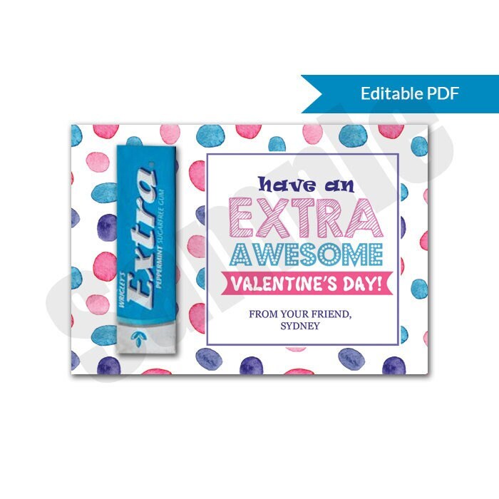 EXTRA Gum Valentine's Day Card or Tag Editable PDF Instant - Etsy