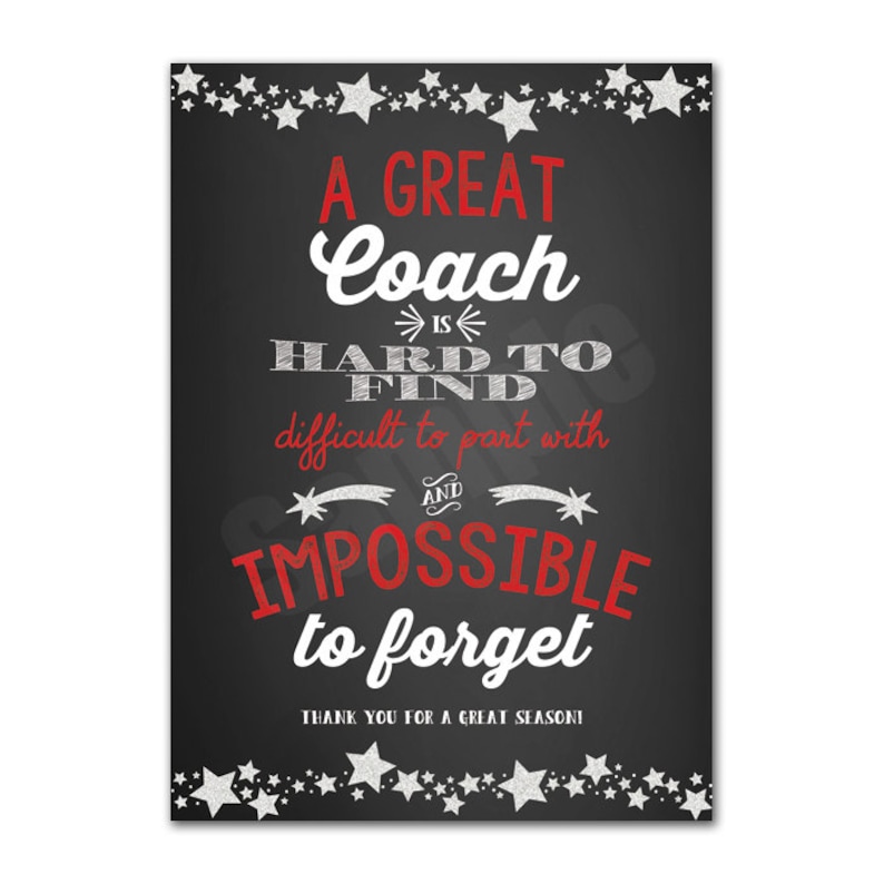 5 x 7 Coach Appreciation Thank You Card Printable Instant Download Tag Typography Sign