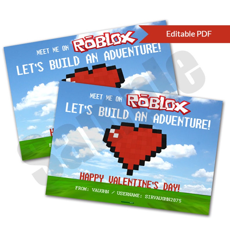 Roblox Inspired Valentine Digital Editable Pdf Printable Card Etsy - image 0