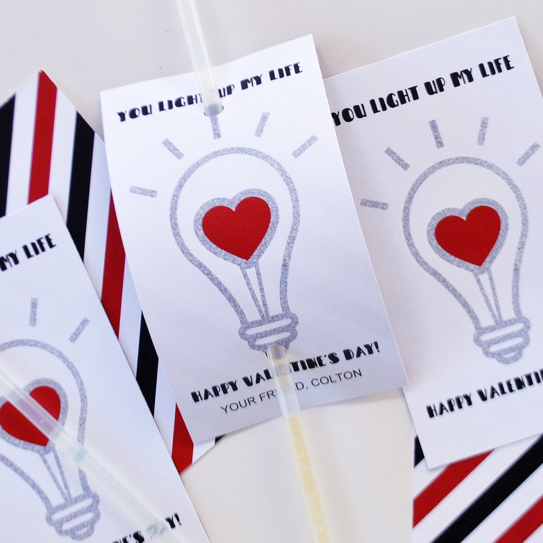 You Light up My Life Light Bulb Valentine for Glow Stick Party Favor Tag Card Printable for ...