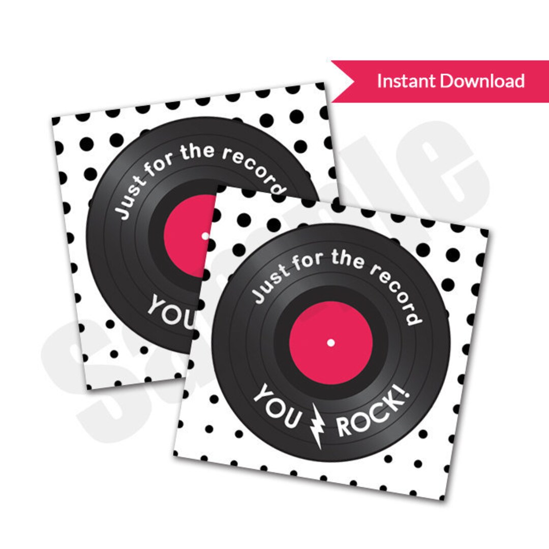 Just For Rocking Just for the Record YOU ROCK Appreciation Party Favor Tag PDF Printable ...