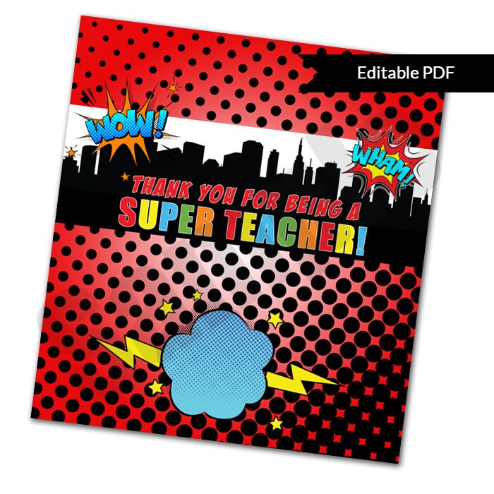 Super Hero Teacher Appreciation Candy Bar Wrapper Printable Editable ...