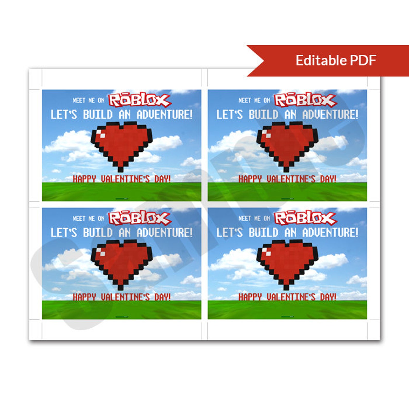 ROBLOX-Inspired Valentine Digital Editable PDF Printable Card | Etsy