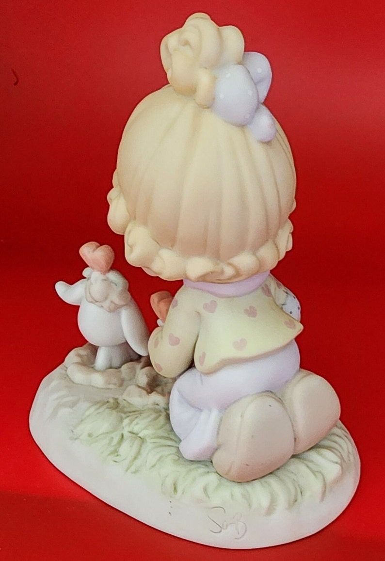 Gardening Precious Moment Girl Figurine With Cute Bunny Rabbit Titled