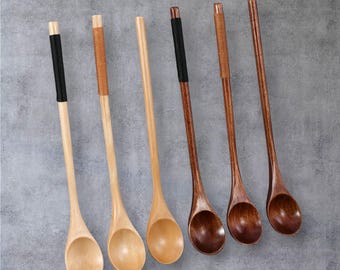 Long Wooden Coffee Spoon | Beverage Stirrer & Dessert Spoon