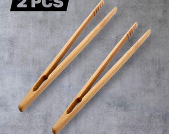 Bamboo Tongs Set | 2 Pcs Salad & Food Tweezers | Kitchen Accessories