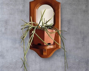 Wooden Wall Mirror with Candle Holder - Decorative Shelf Aromatherapy Display