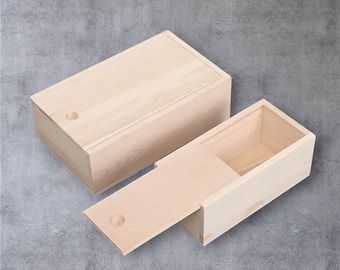 Sliding Lid Wooden Box | Pine Wood Jewelry Organizer